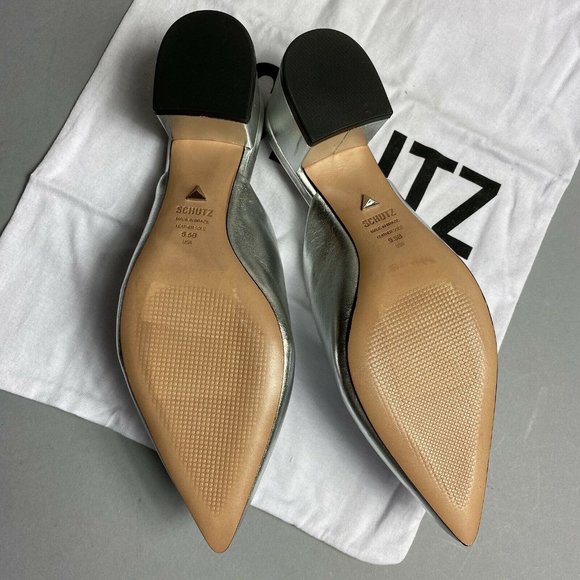 SCHUTZ Shoes Schutz Dauani Silver Metallic Leather Mules